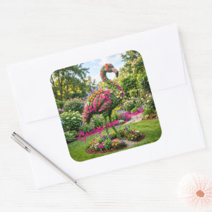 Sticker Carré Salutations de Floride Flamingo Topiaire Tropical