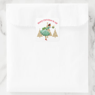 Sticker Carré Salutations de Noël de la Vintage dame de 1950