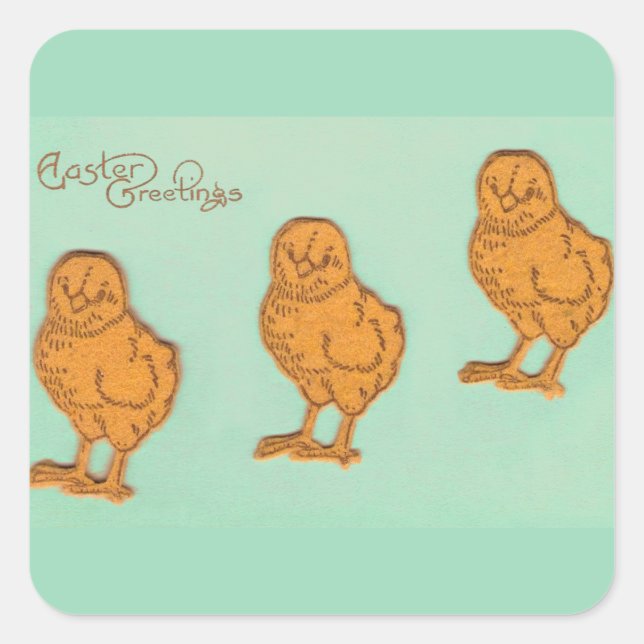 Sticker Carré Salutations de Pâques Chicks Vert (Devant)