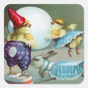 Sticker Carré Salutations de Pâques vintages Wis Chicks Circus