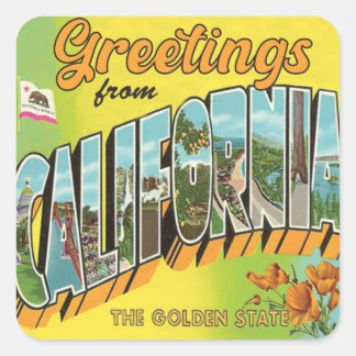 Sticker Carré Salutations de voyage vintage californien