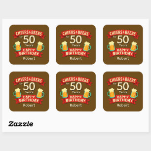 Sticker Carré Salutations et bières pour 50 ans heureux NOM d'an