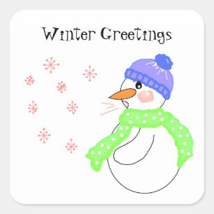 Sticker Carré Salutations hivernales Snowman