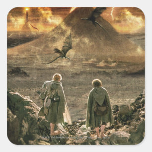 Sticker Carré Sam et FRODO™ approchent le mont Doom
