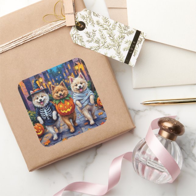 Sticker Carré Samoyed Dogs Trick-or-Treating Halloween Costumes (Cadeaux)