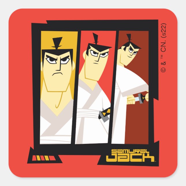 Sticker Carré Samurai Jack Caractère Tri-Panel Futuristic Frame (Devant)