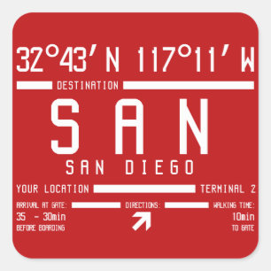 Sticker Carré San Diego International IATA Airport Code