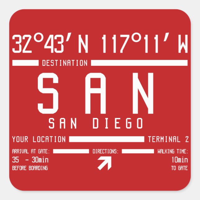 Sticker Carré San Diego International IATA Airport Code (Devant)