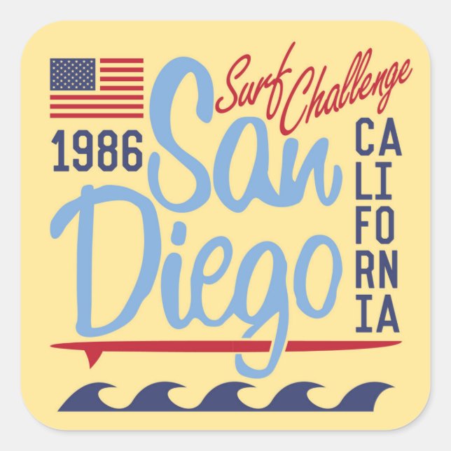 Sticker Carré San Diego Surf Challenge 1986 (Devant)