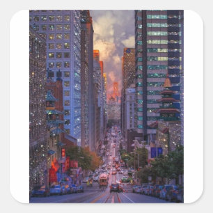 Sticker Carré San Francisco California Street Skyline Pailleté