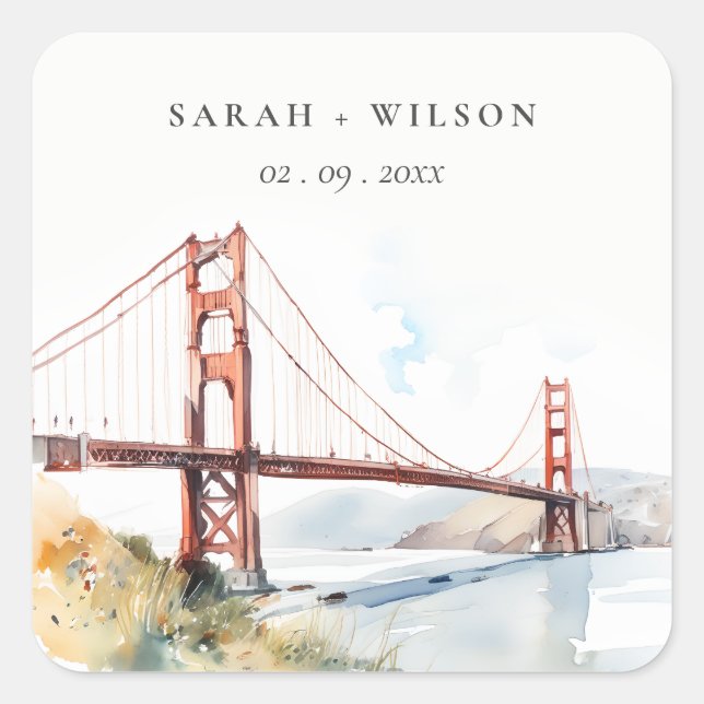 Sticker Carré San Francisco Golden Gate Bridge Landscape Wedding (Devant)