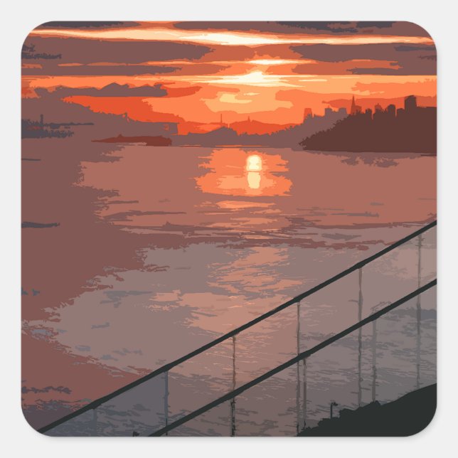 Sticker Carré San Francisco Sunrise Retro (Devant)