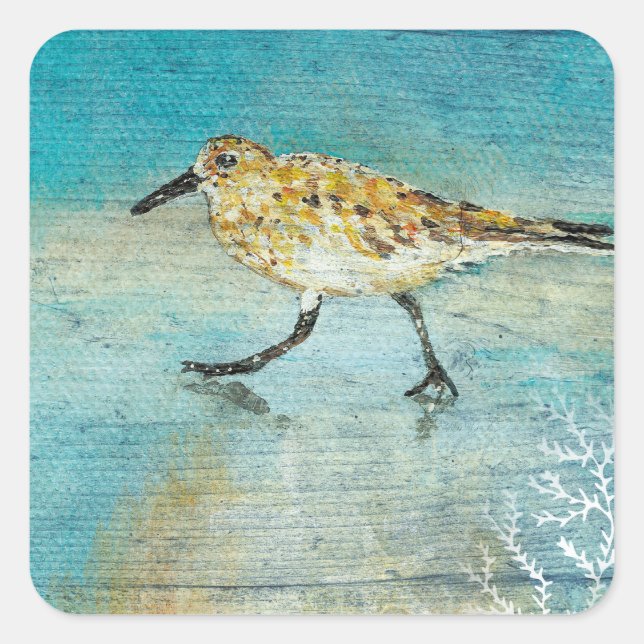 Sticker Carré Sandpiper Beach Shorebird Weathered Artwork (Devant)