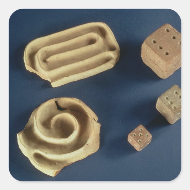 Sticker Carré Sandstone dice and terracotta maze game, Harappa, (Devant)
