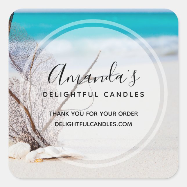 Sticker Carré Sandy Beach avec White Seashells Business (Devant)