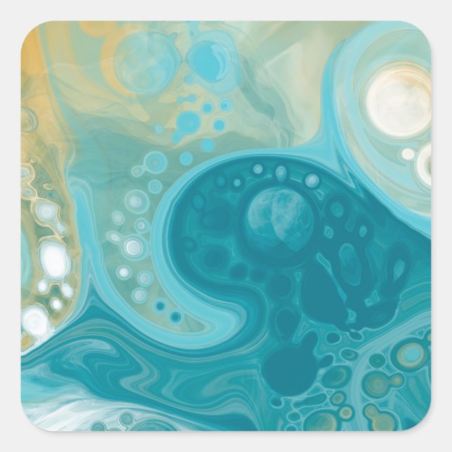 Sticker Carré Sandy Brown Ocean Turquoise Fluid Art (Devant)