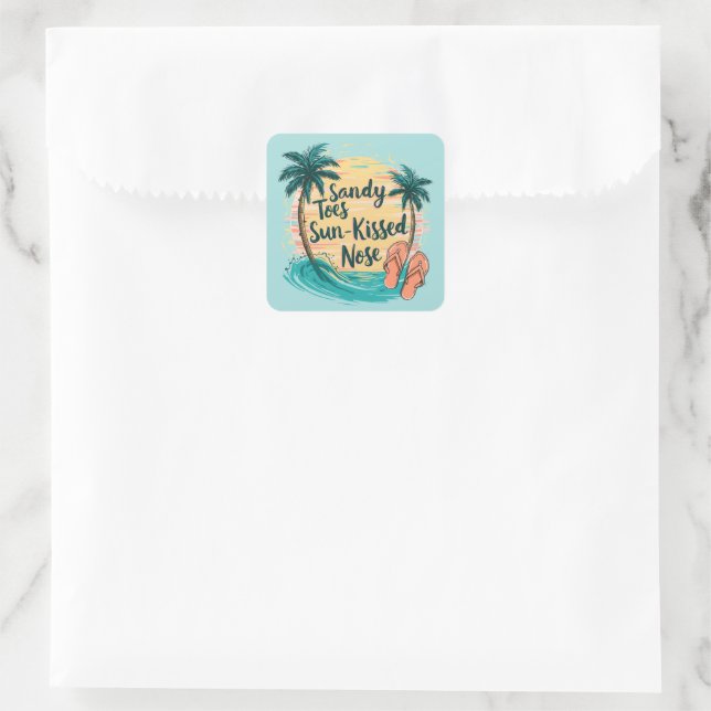 Sticker Carré Sandy Toes Soleil Baisé Nez Plage Esthétique (Sac)