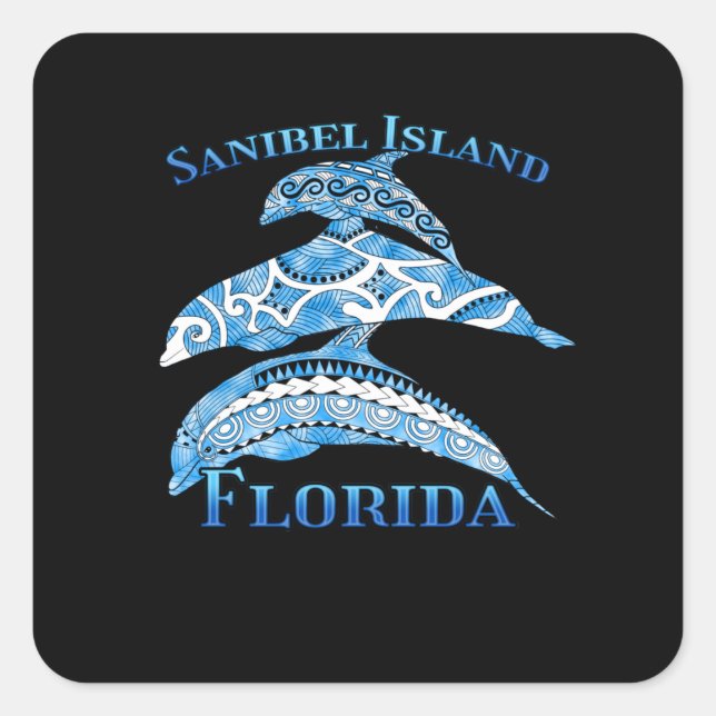 Sticker Carré Sanibel Island Floride Dauphins tribaux de vacance (Devant)