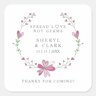 Sticker Carré Sanitificateur mariage à couronne florale rose