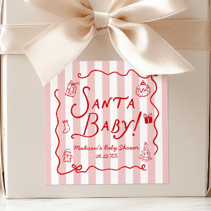 Sticker Carré Santa Baby! Fantastique Baby Shower de Noël