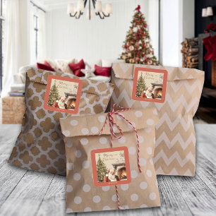 Sticker Carré Santa Claus de Noël traditionnel Nom personnalisé