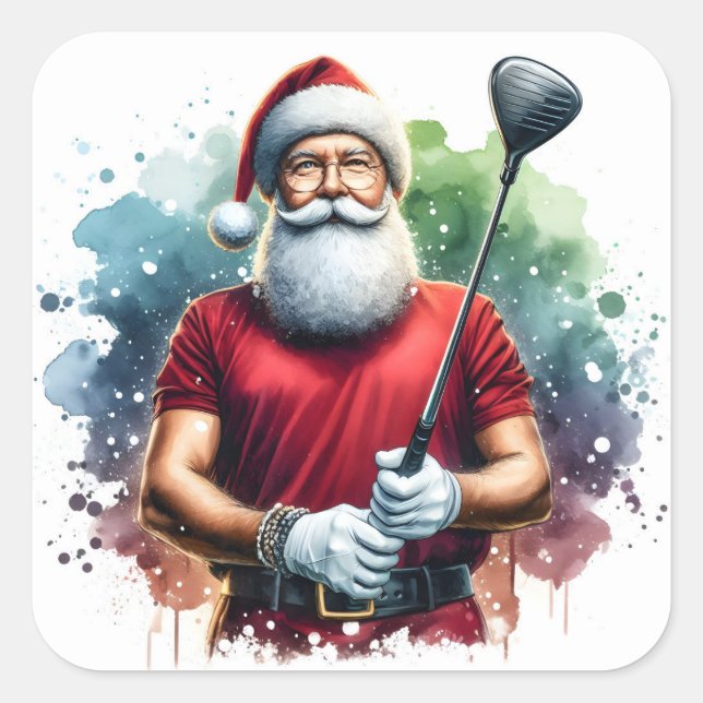Sticker Carré Santa Claus Enjoying a Round of Golf at Sunset (Devant)