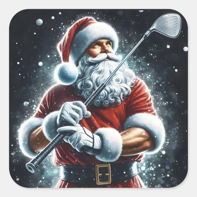Sticker Carré Santa Claus Enjoying Winter Golf While Snow Falls (Devant)