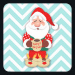 Sticker Carré Santa claus in red pajamas holding a mug<br><div class="desc">santa claus christmas man, 
relax art smile colorful , 
fun funny merry happiness, 
red hat beard cartoon, 
cheerful cute xmas celebration , 
pajamas illustration happy winter , 
holiday slipper reindeer , 
mug coffee night , 
man santa claus christmas , </div>