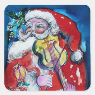 Sticker Carré SANTA CLAUS JOUER VIOLIN Noël