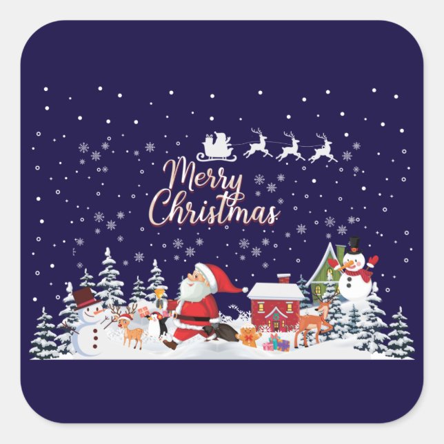 Sticker Carré Santa Claus, Snowman Merry Christmas Holiday (Devant)