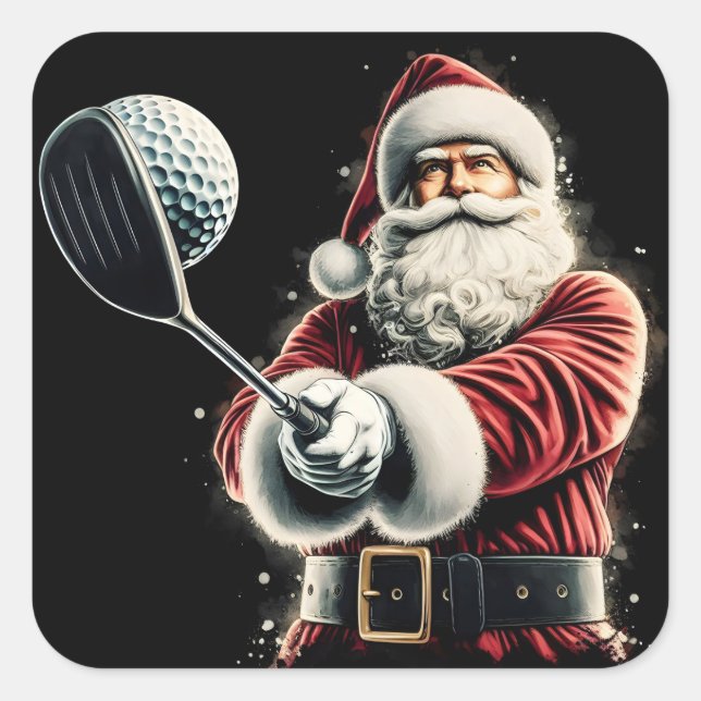 Sticker Carré Santa Claus Swinging a Golf Club in Festive Attire (Devant)
