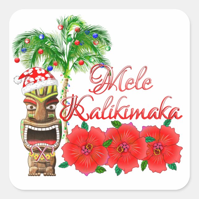 Sticker Carré Santa Claus Tiki Mele Kalikimaka (Devant)