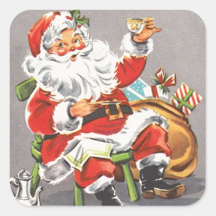 Sticker Carré Santa Claus vintage 1950