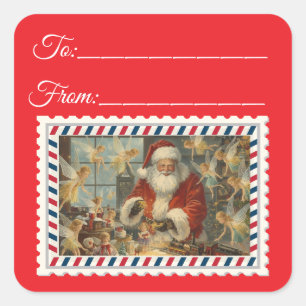 Sticker Carré Santa Claus vintage avec magie et fées Carré St