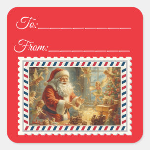 Sticker Carré Santa Claus vintage avec magie et fées Carré St