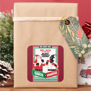 Sticker Carré Santa Claus vs Krampus Boxing Match Good vs Evil