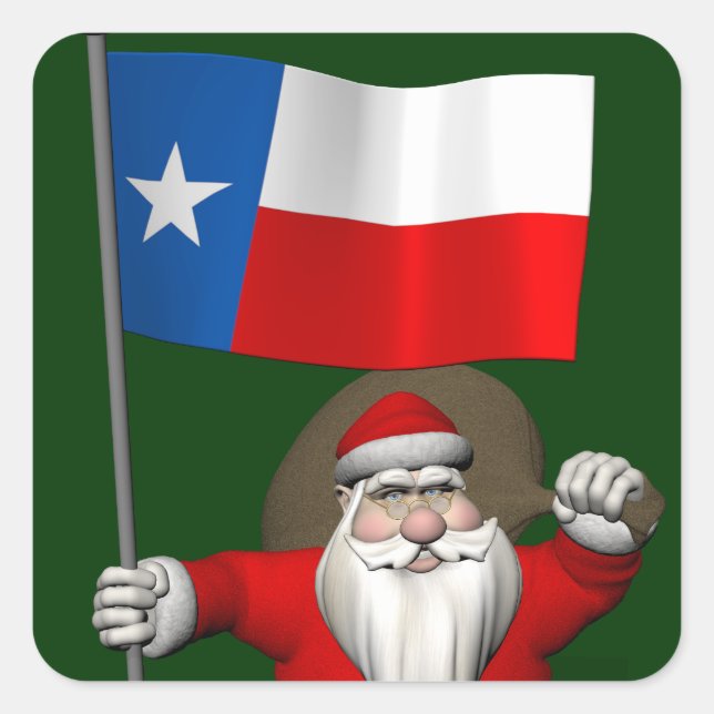 Sticker Carré Santa Claus with Ensign Of Texas (Devant)