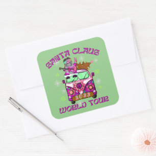 Sticker Carré SANTA CLAUS WORLD TOUR drôle style années 70