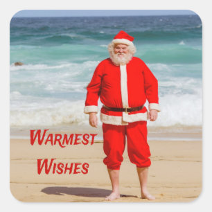 Sticker Carré Santa Clause sur la plage les plus chauds souhaits