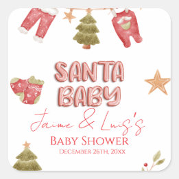 Sticker Carré Santa Girl Boy Holiday Baby Shower