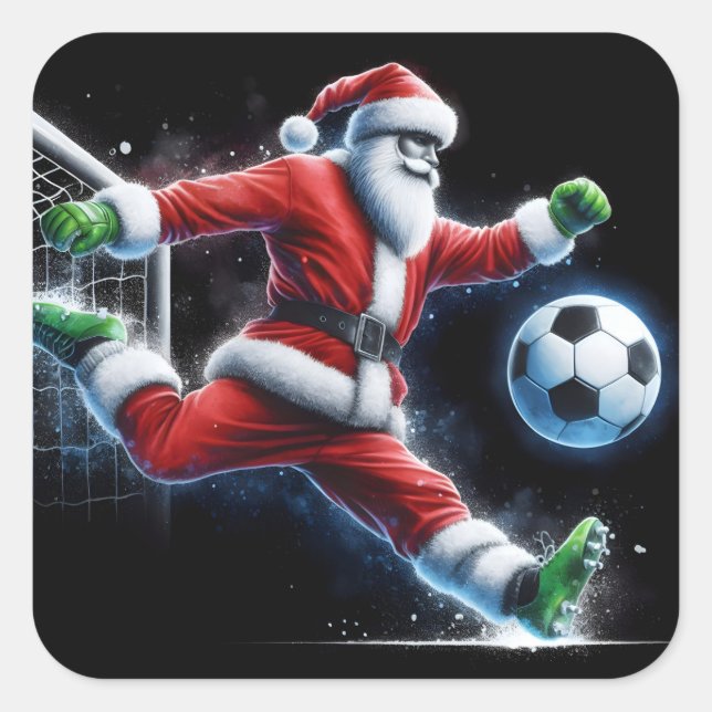 Sticker Carré Santa Kicks a Soccer Ball in Winter (Devant)