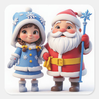 Sticker Carré 🎄 Santa Petite Fille Hiver Noël ❄️