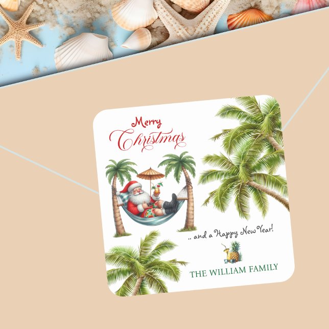 Sticker Carré Santa sur une île tropicale Noël (Créateur téléchargé)