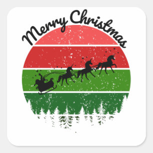 Sticker Carré Santas Sleigh tiré par des licornes