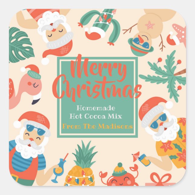 Sticker Carré Santas sur la plage Hot Cocoa (Devant)