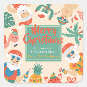 Sticker Carré Santas sur la plage Hot Cocoa