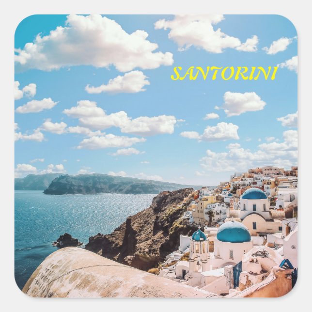 Sticker Carré Santorin, Grèce Beach House (Devant)