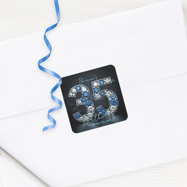 Sticker Carré Saphir Étincelant Diamants Bijoux 35e Anniversaire (Créateur téléchargé)