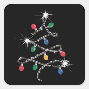 Sticker Carré Sapin de Lumière de Noël Rhinestone Mega Bling 