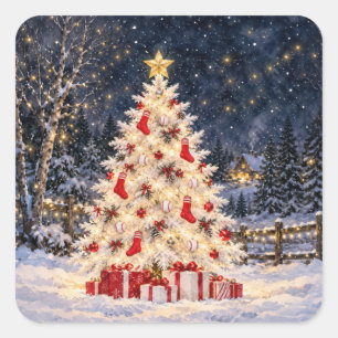 Sticker Carré Sapin de Noël de baseball avec chaussettes rouges